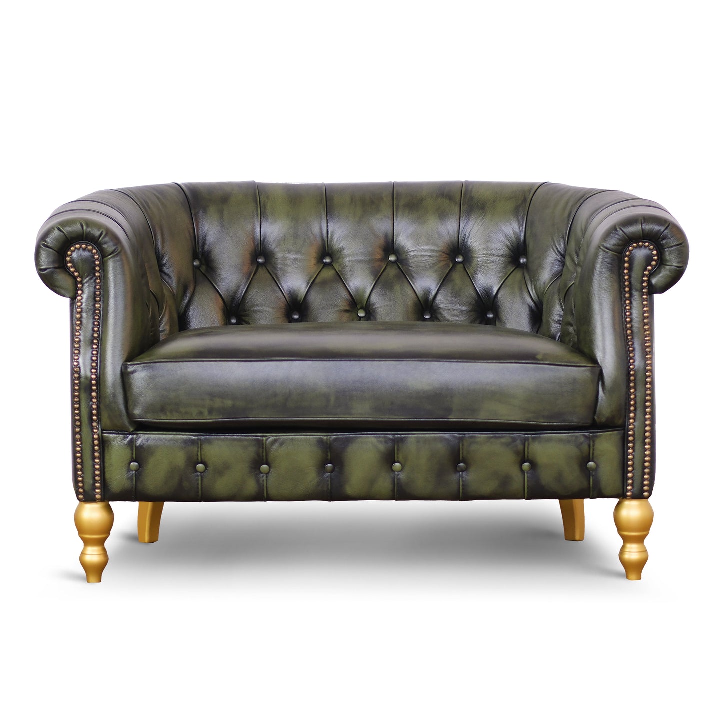 Divano Chesterino in pelle fiore verde stile old America rifinita a mano