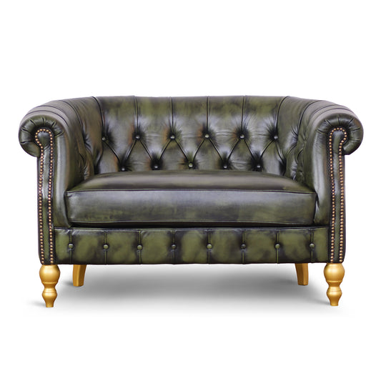 Divano Chesterino in pelle fiore verde stile old America rifinita a mano