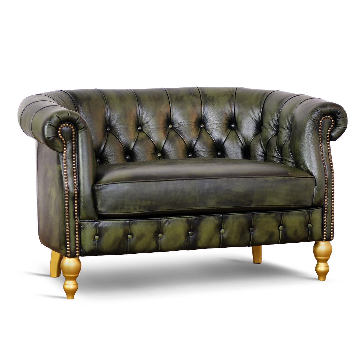 Divano Chesterino in pelle fiore verde stile old America rifinita a mano