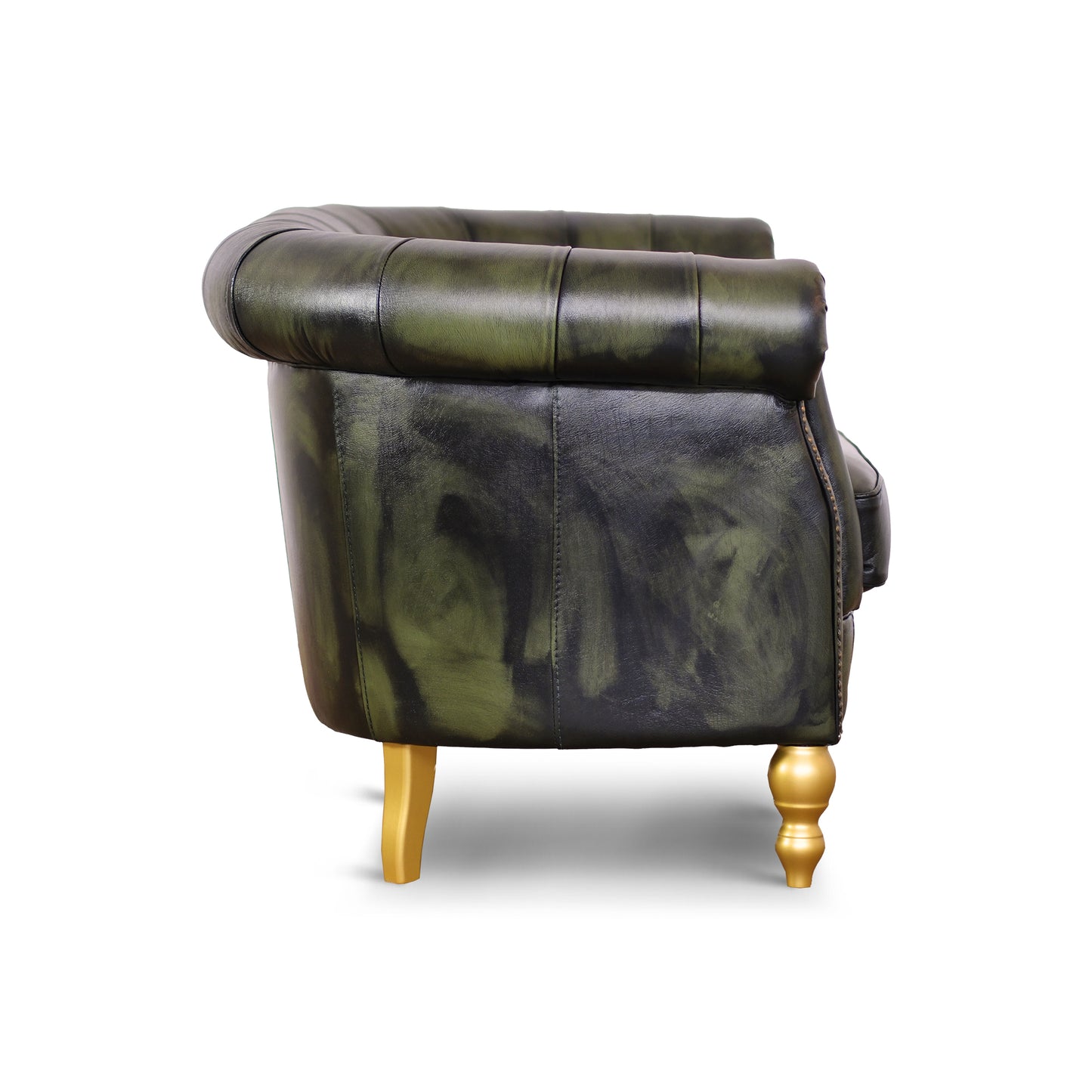Divano Chesterino in pelle fiore verde stile old America rifinita a mano