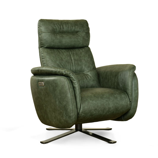 Fauteuil de relaxation électrique pivotant Costanza en cuir pleine fleur brandy