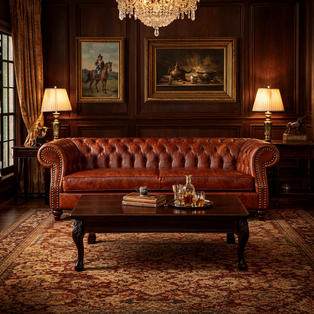 Divano Chesterfield Domus Pelle Primo Fiore Premium - Design Vintage