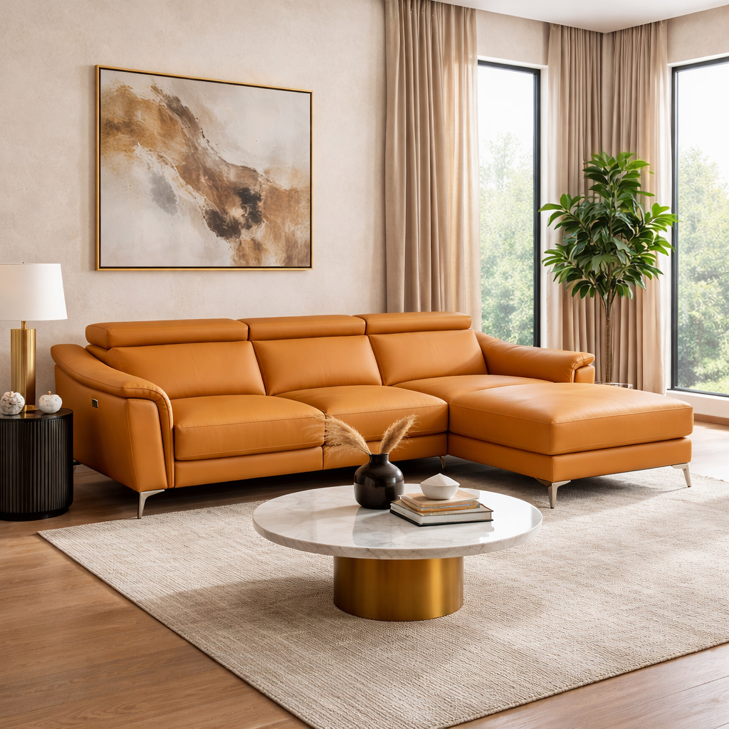 Divano Angolare Flow Relax in Pelle Primo Fiore – Recliner Motorizzato e Chaise Longue , Design Moderno