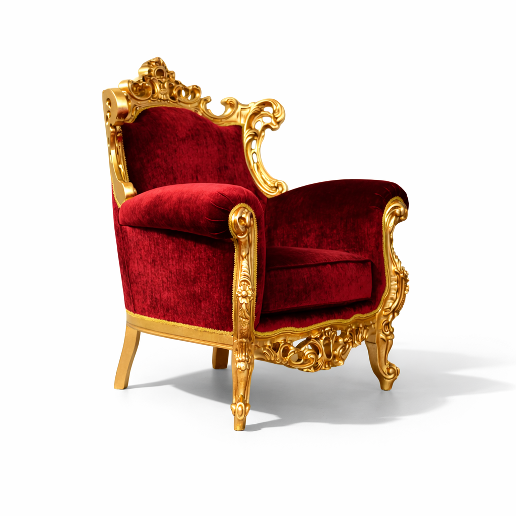 Poltrona Barocca Bernini - Foglia Oro e Velluto – Artigianato Italiano di Lusso