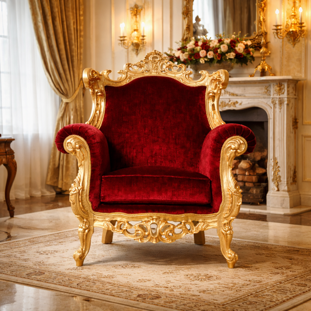 Poltrona Barocca Bernini - Foglia Oro e Velluto – Artigianato Italiano di Lusso