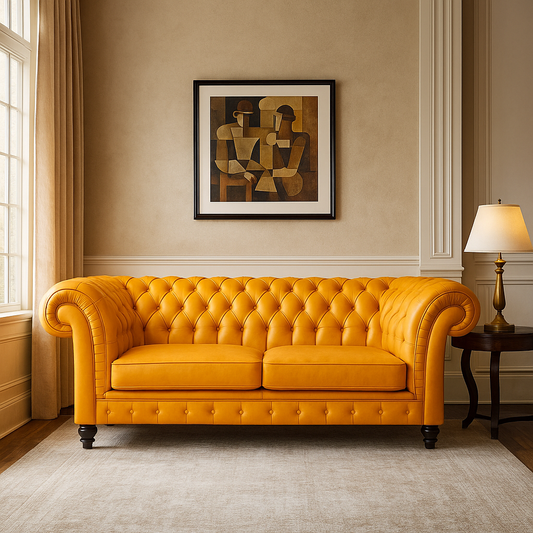 Divano Chesterfield Gabbiano in Pelle Primo Fiore Premium – Iconico, Finiture di Pregio