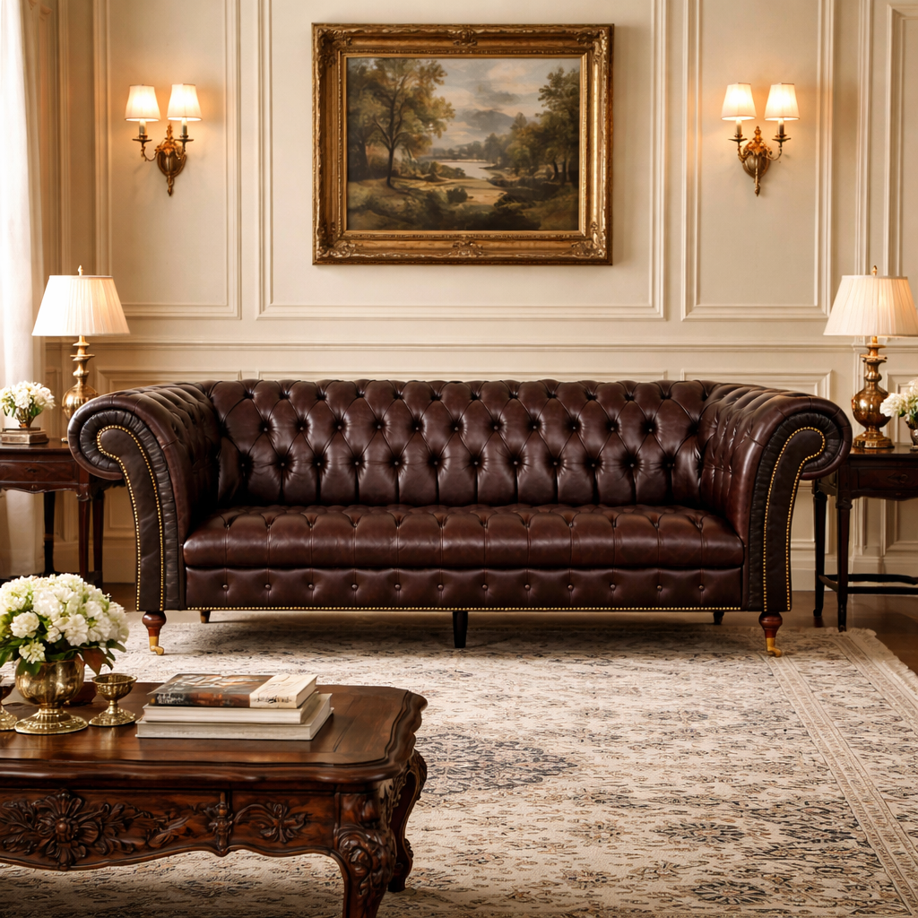 Divano Imperium Chesterfield in Pelle Primo Fiore Premium – Iconico, Finiture di Pregio