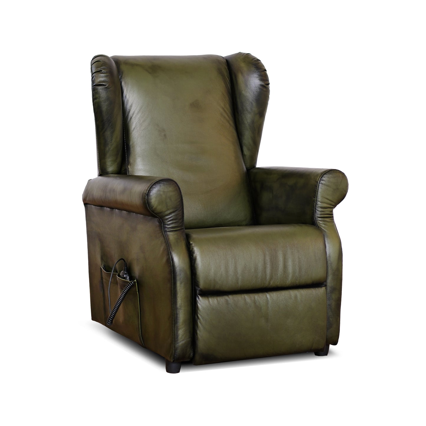 Poltrona relax elettrica Ilde in pelle fiore verde stile old America rifinita a mano