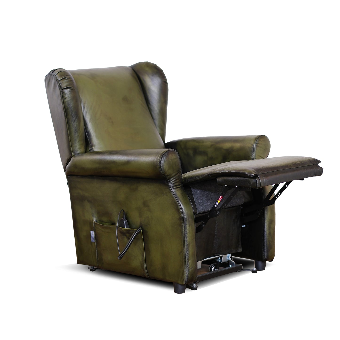 Poltrona relax elettrica Ilde in pelle fiore verde stile old America rifinita a mano