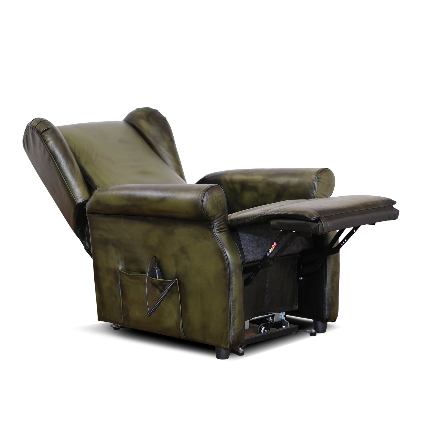 Poltrona relax elettrica Ilde in pelle fiore verde stile old America rifinita a mano