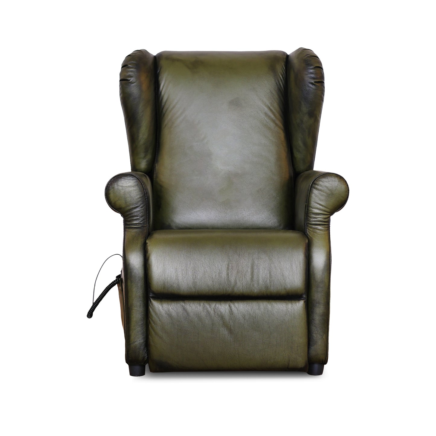 Poltrona relax elettrica Ilde in pelle fiore verde stile old America rifinita a mano