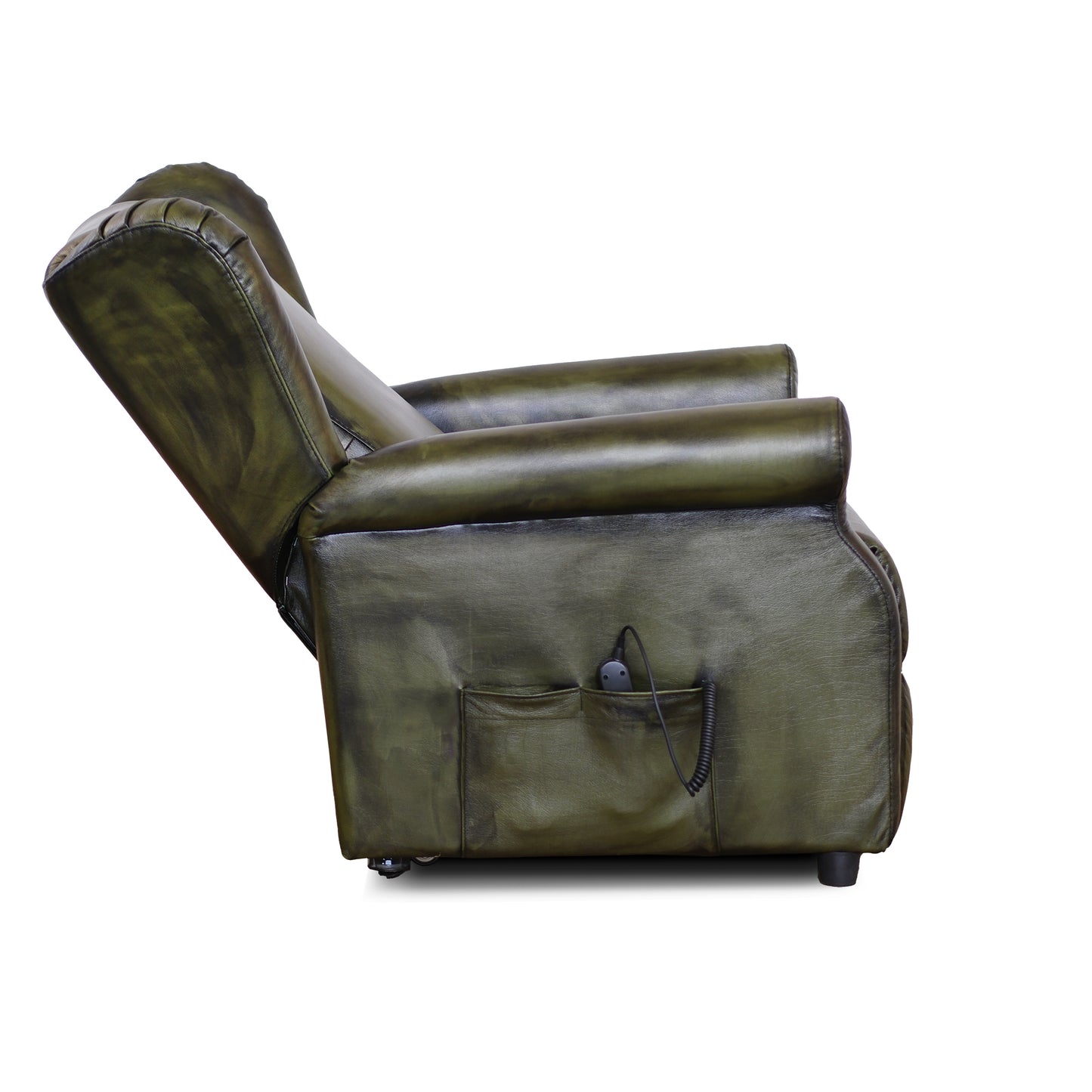 Poltrona relax elettrica Ilde in pelle fiore verde stile old America rifinita a mano
