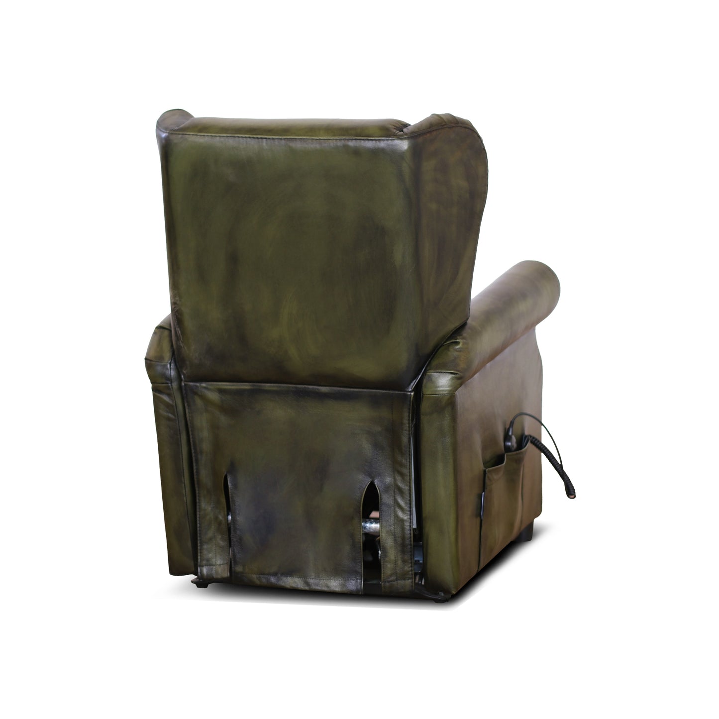 Poltrona relax elettrica Ilde in pelle fiore verde stile old America rifinita a mano