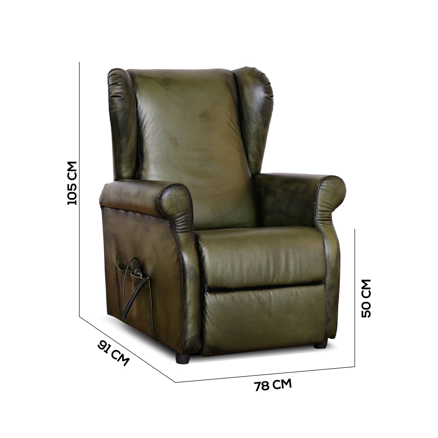 Poltrona relax elettrica Ilde in pelle fiore verde stile old America rifinita a mano