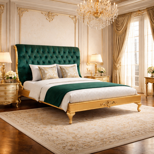 Letto Matrimoniale Regio Barocco - Velluto e Foglia Oro - Artigianato Italiano di Lusso