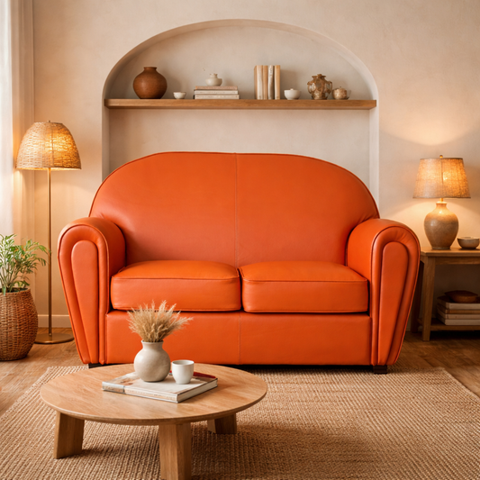 Fauteuil pull up en cuir grainé rouge cerise, modèle Luxury