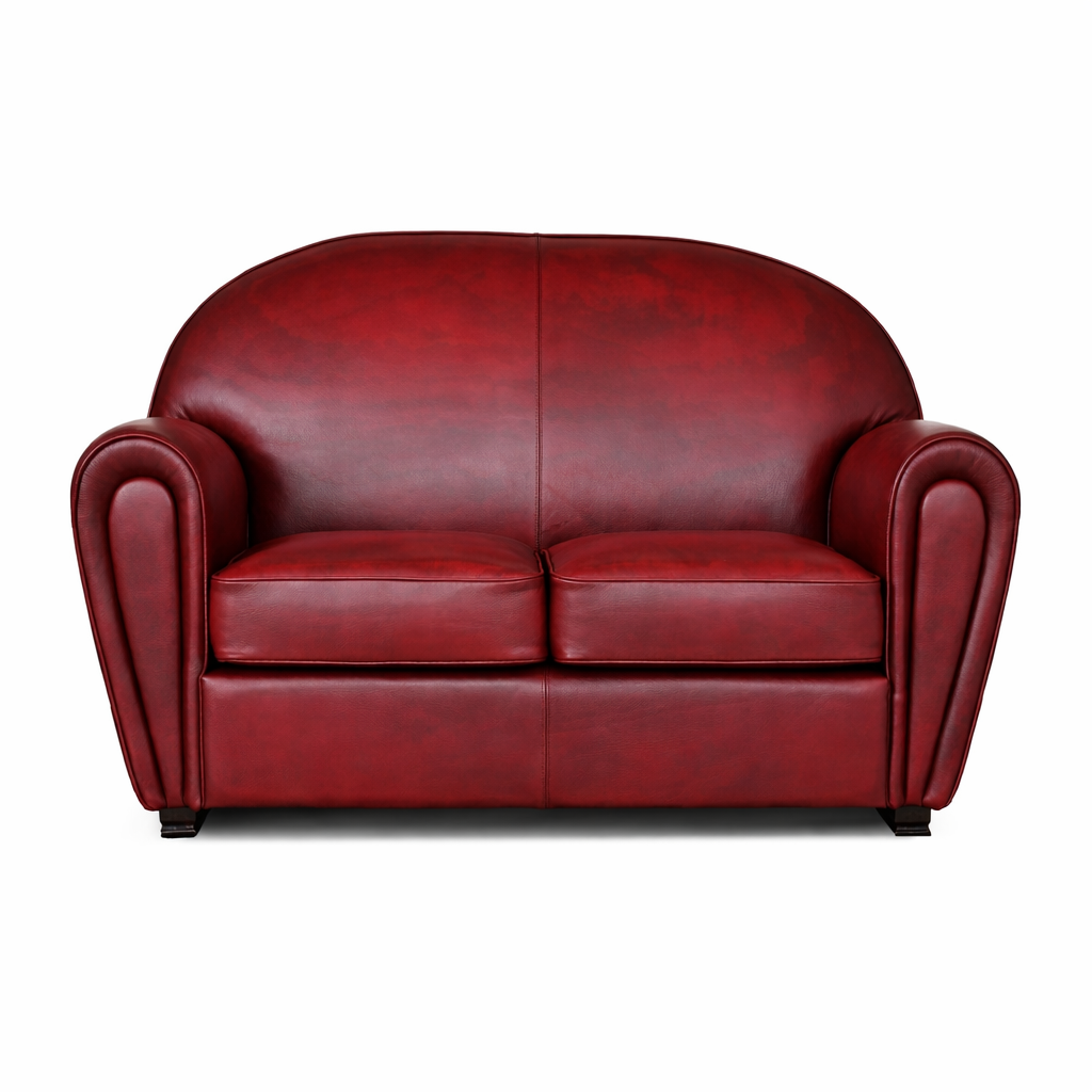 Fauteuil pull up en cuir grainé rouge cerise, modèle Luxury