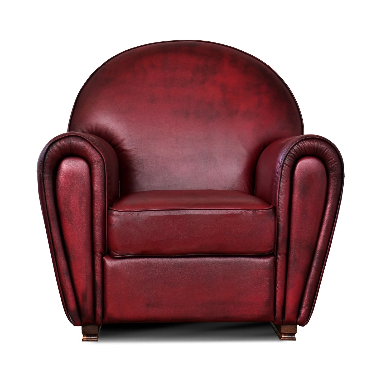 Fauteuil pull up en cuir grainé rouge cerise, modèle Luxury