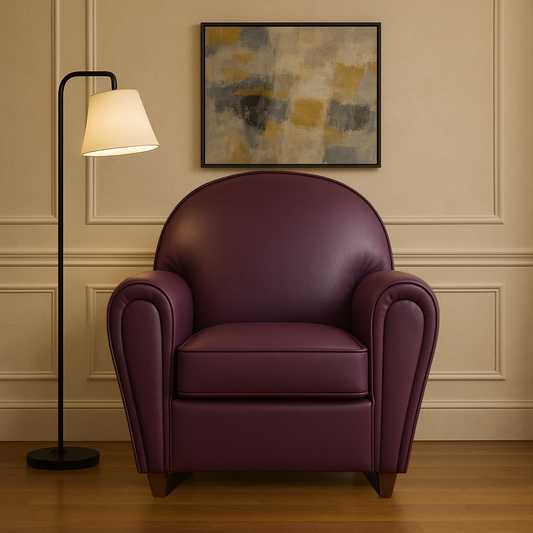 Fauteuil pull up en cuir grainé rouge cerise, modèle Luxury