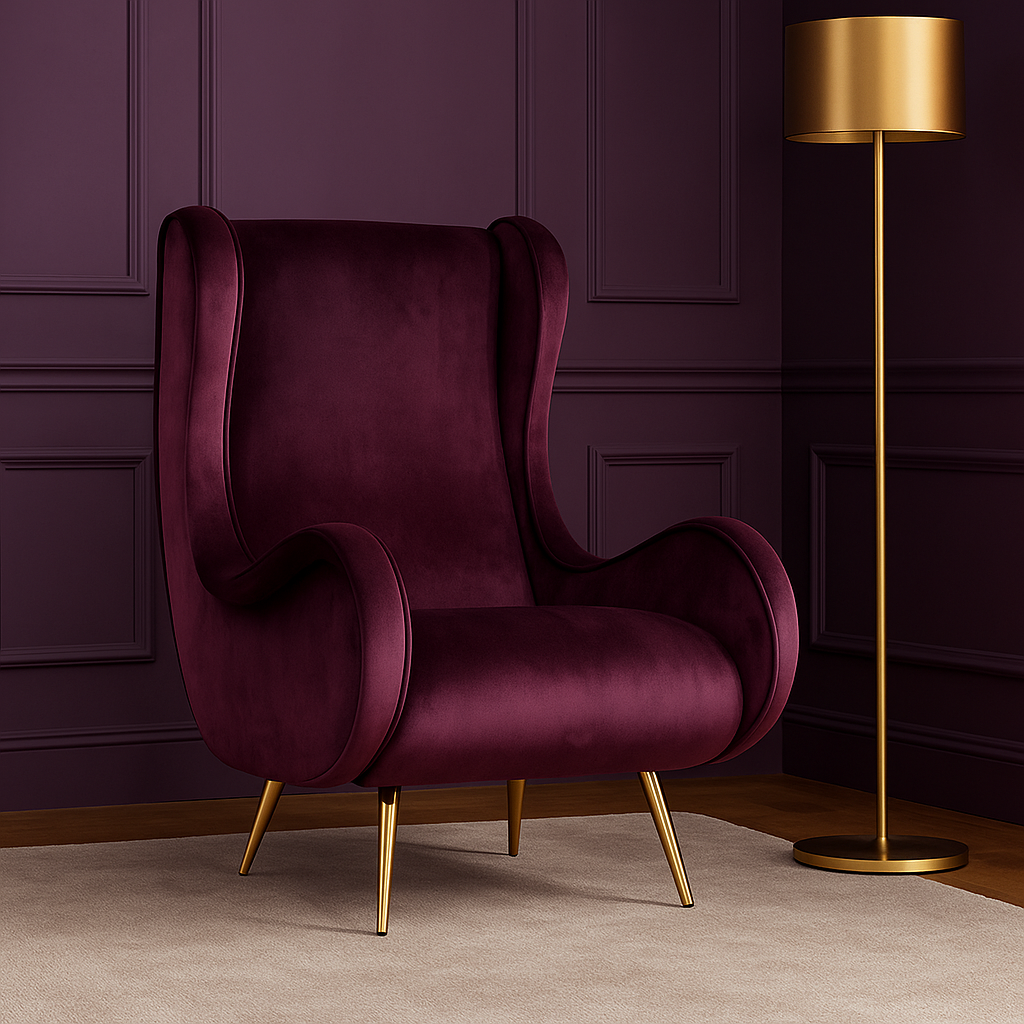 Fauteuil Madame en velours chenille bordeaux - Design vintage, emblématique