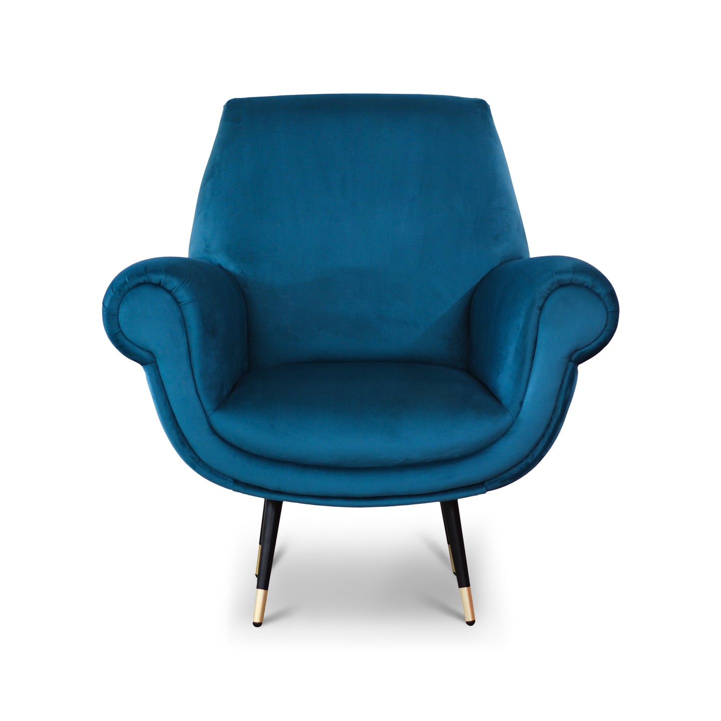 Fauteuil Milano en Velours Bleu Pétrole, Pieds en Acier Noir et Laiton 