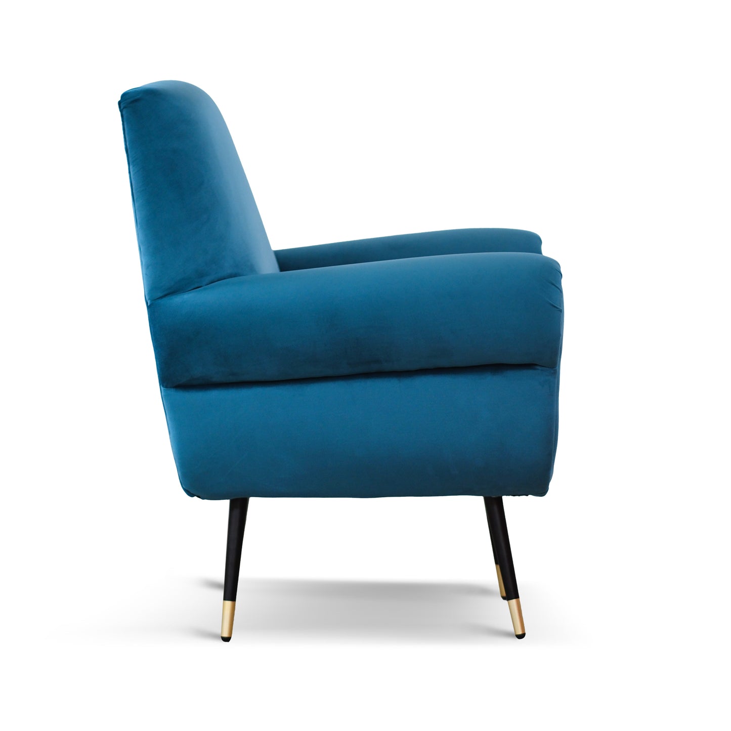 Fauteuil Milano en Velours Bleu Pétrole, Pieds en Acier Noir et Laiton 