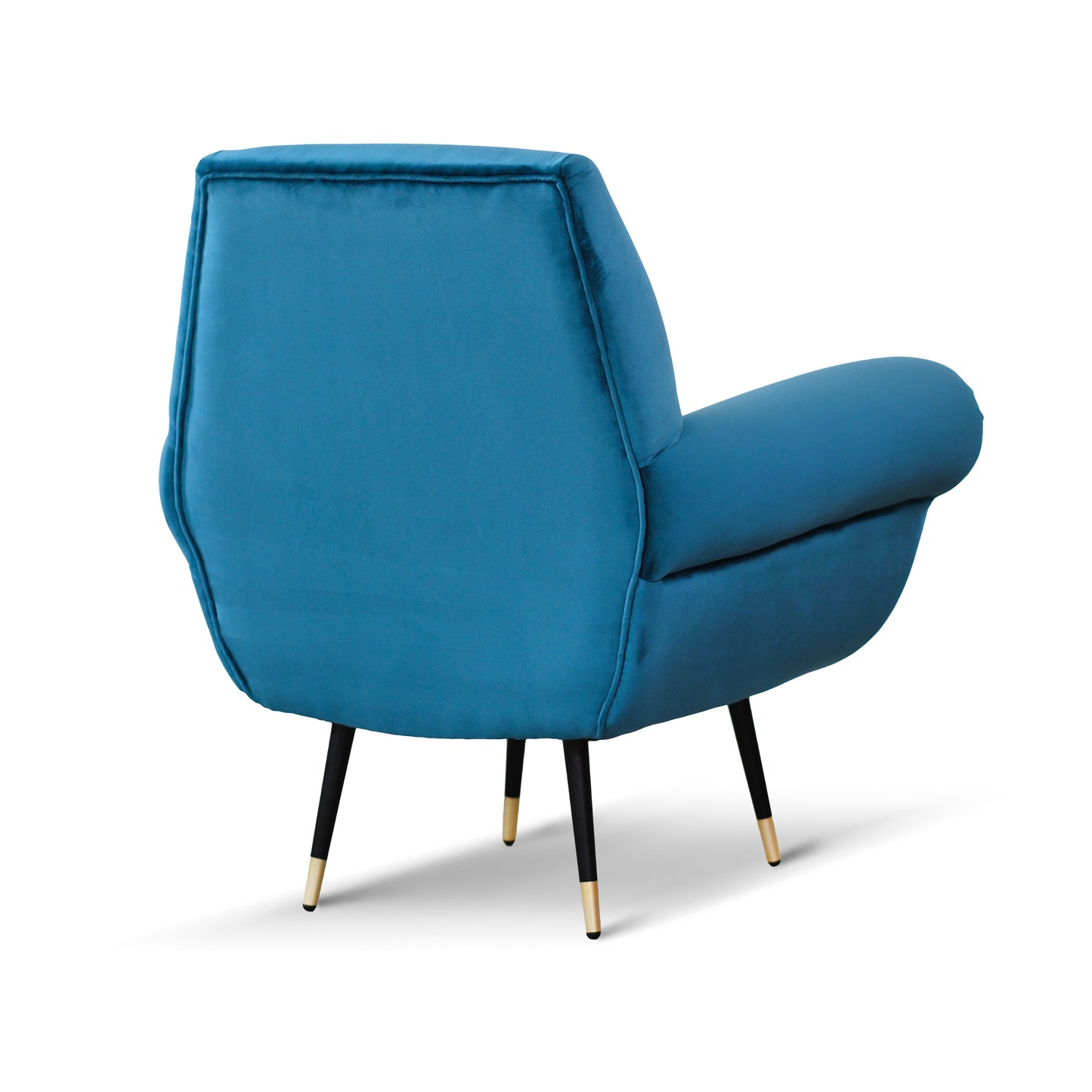 Fauteuil Milano en Velours Bleu Pétrole, Pieds en Acier Noir et Laiton 