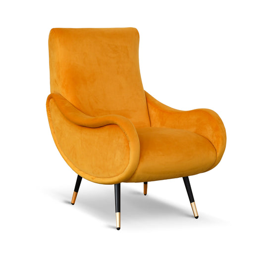 Fauteuil Miss en velours jaune moutarde