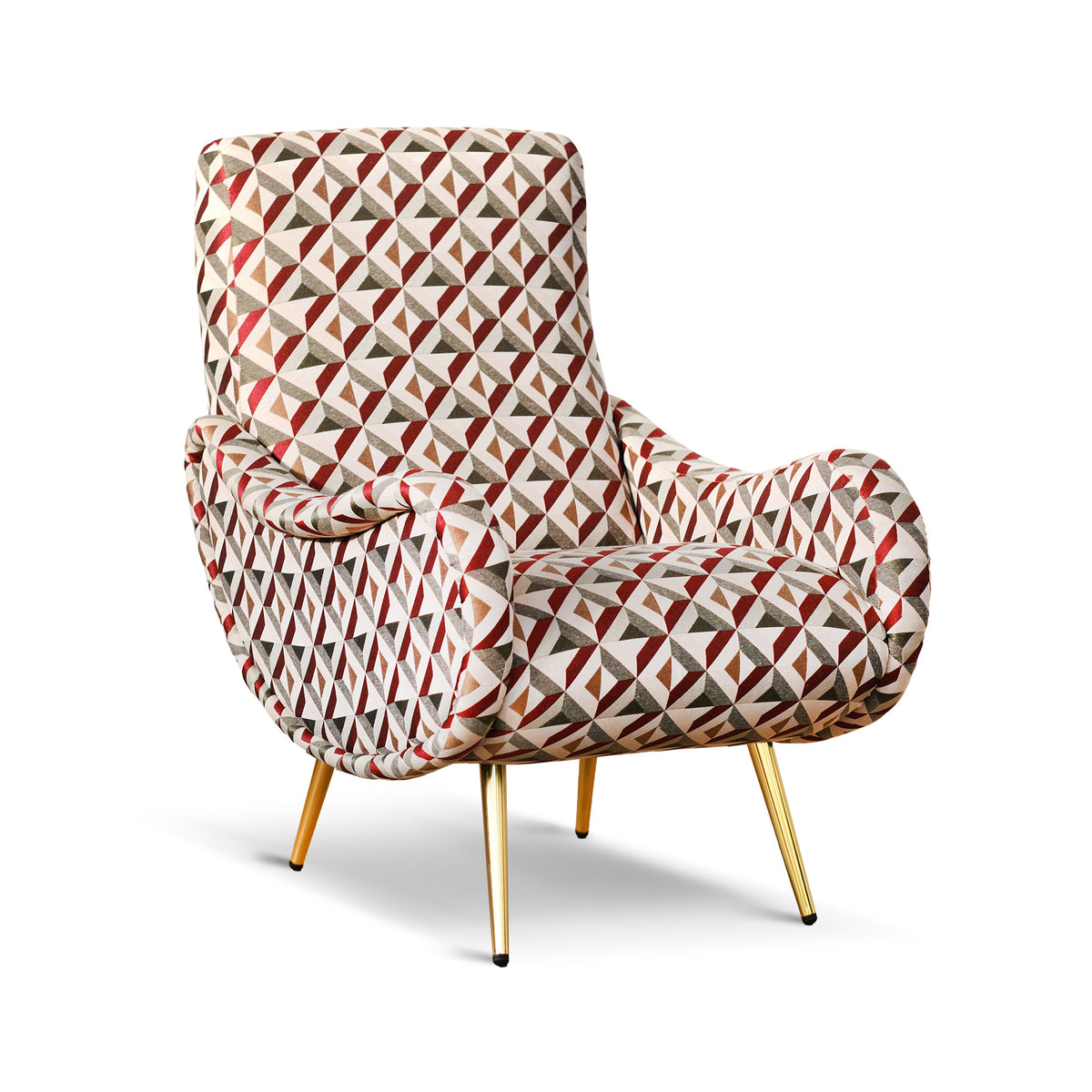 Sessel Miss, Stoff, geometrisches Muster, goldene Beine – Altavilla