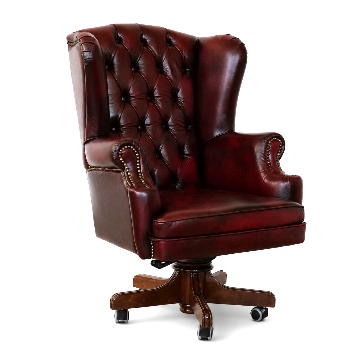 Poltrona Presidenziale Oxford Chesterfield Deluxe Pelle Primo Fiore Premium - Base in Legno