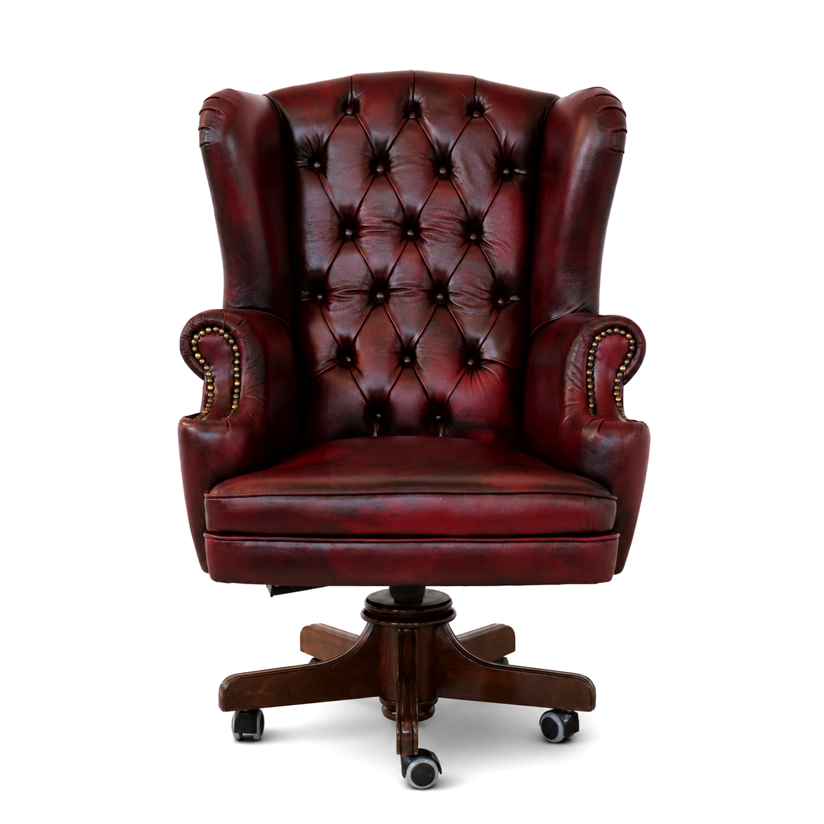 Poltrona Presidenziale Oxford Chesterfield Deluxe Pelle Primo Fiore Premium - Base in Legno