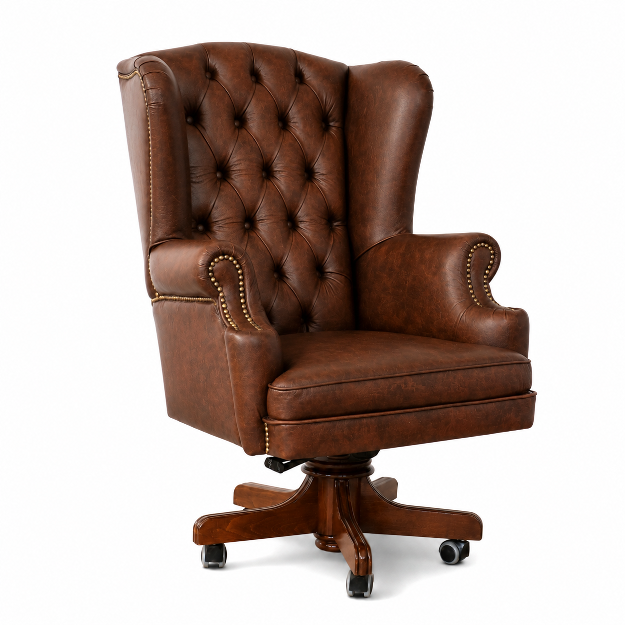 Poltrona Presidenziale Oxford Chesterfield Deluxe Pelle Primo Fiore Premium - Base in Legno