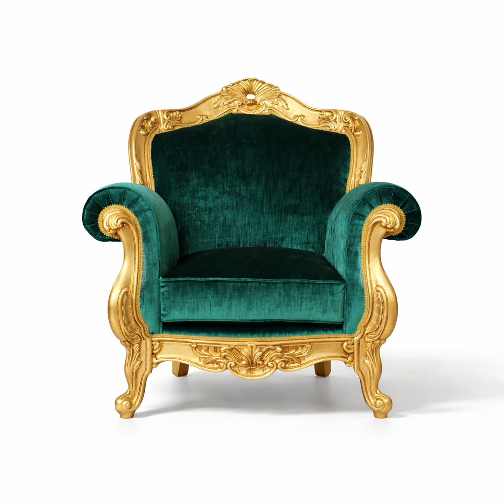 Poltrona Barocca Domizia - Foglia Oro e Velluto – Artigianato Italiano di Lusso