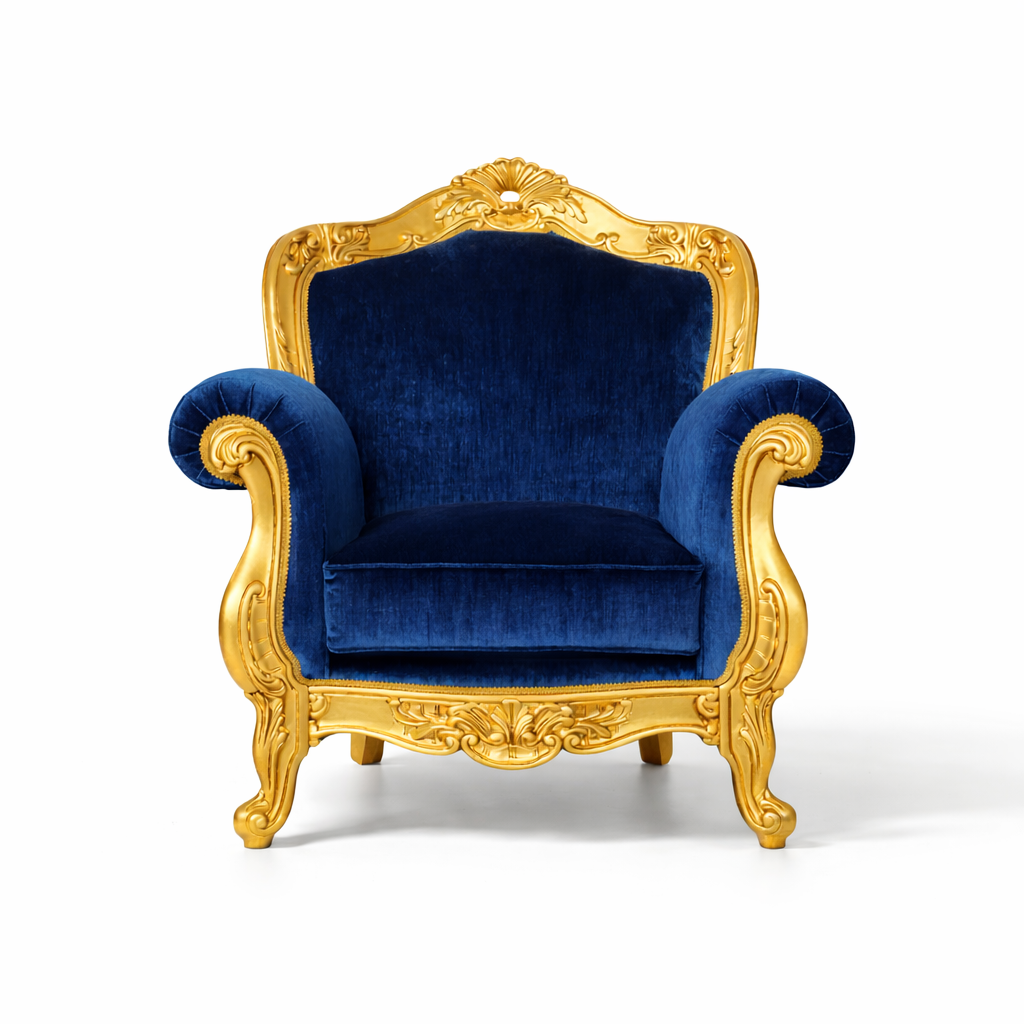 Poltrona Barocca Domizia - Foglia Oro e Velluto – Artigianato Italiano di Lusso