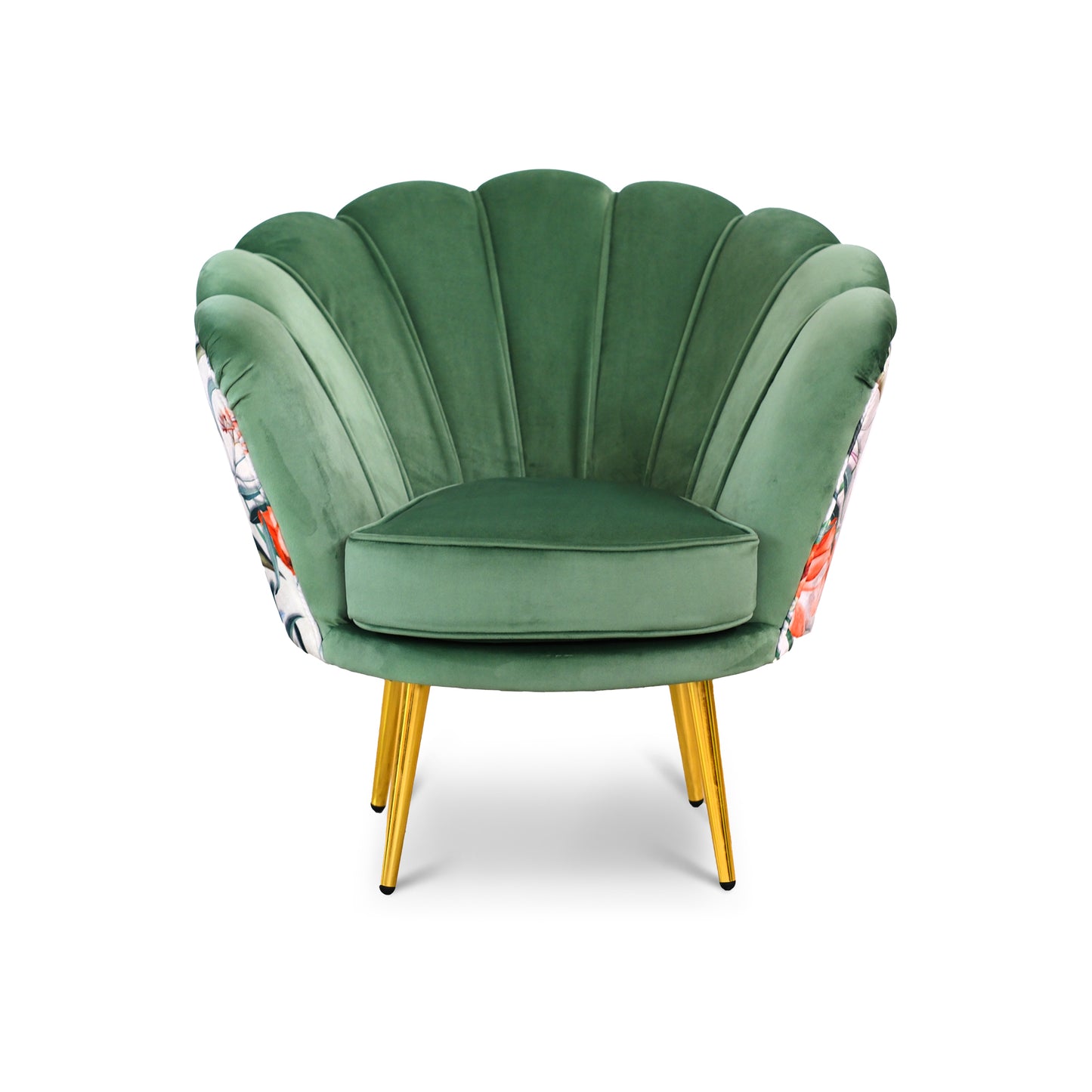 Fauteuil Maia en Velours Vert Menthe, Dos en Microfibre Unicolore ou à Motif Exotique, Pieds Dorés