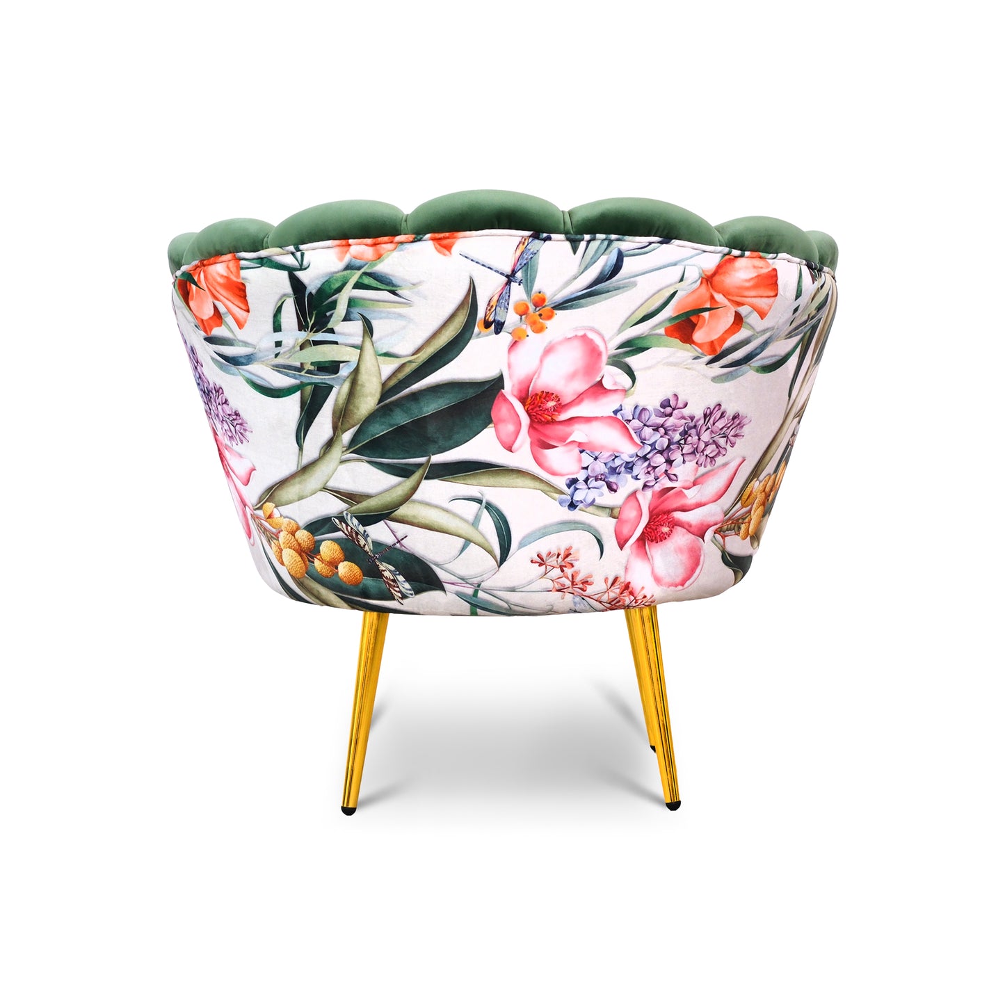 Fauteuil Maia en Velours Vert Menthe, Dos en Microfibre Unicolore ou à Motif Exotique, Pieds Dorés