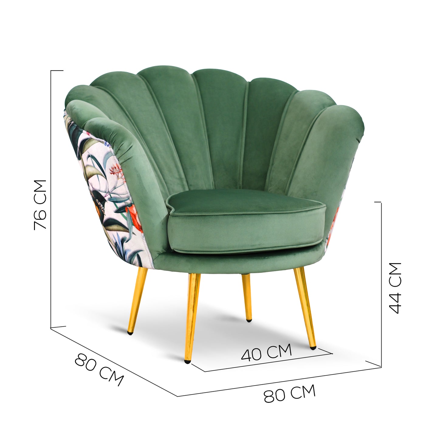 Fauteuil Maia en Velours Vert Menthe, Dos en Microfibre Unicolore ou à Motif Exotique, Pieds Dorés