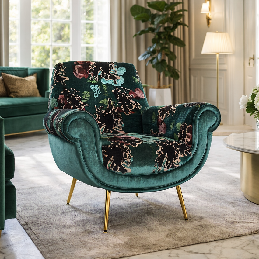 Poltrona Vico Velluto e Tessuto Fantasia - Design Iconico