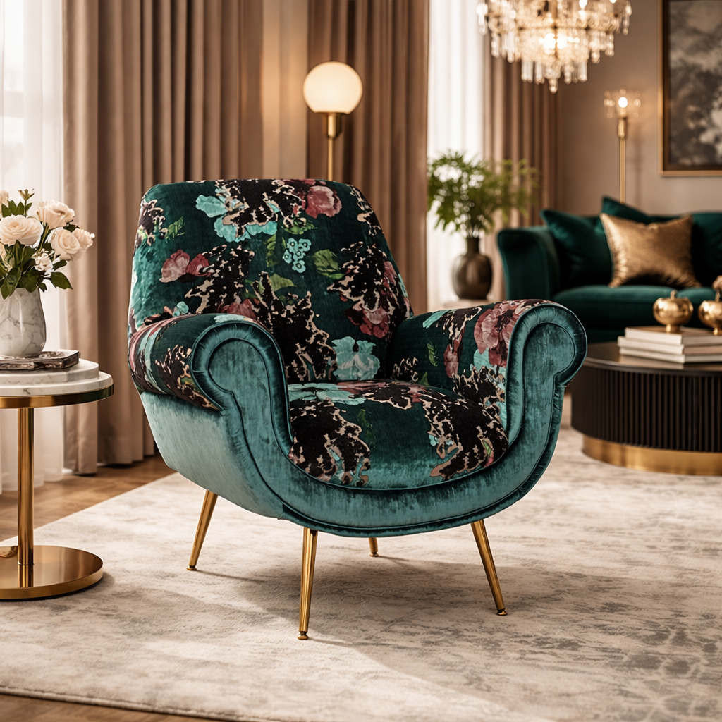 Poltrona Vico Velluto e Tessuto Fantasia - Design Iconico