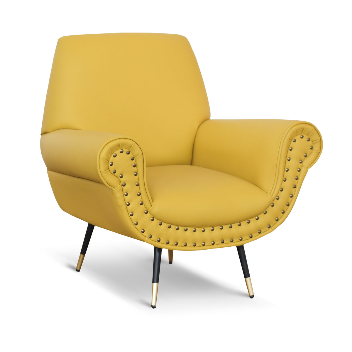 Vintage-Design-Sessel Vico aus gelbem Narbenleder mit antiken Nieten u – Altavilla