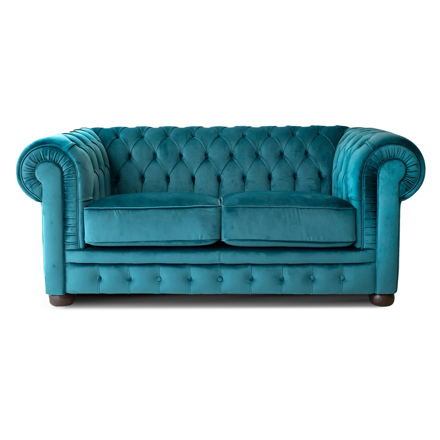 Divano Chesterfield 2 Posti Velluto Blu Pavone
